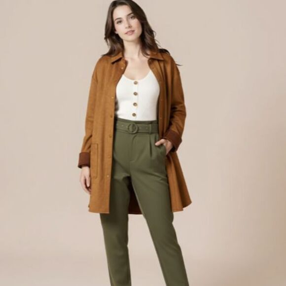 Well Worn Jackets & Blazers - Well Worn Shacket Womens S Brown‎ Faux Suede Snap Buttons Chic Casual Minimalist